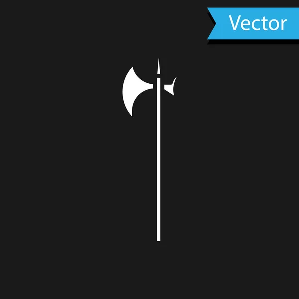 Weißes mittelalterliches Hellebardensymbol auf schwarzem Hintergrund. Mittelalterliche Waffe. Vektorillustration — Stockvektor