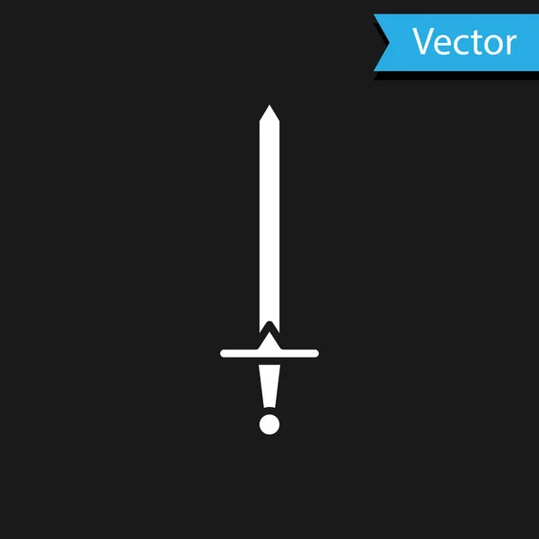 Ícone de espada medieval branco isolado sobre fundo preto. Arma medieval. Ilustração vetorial — Vetor de Stock