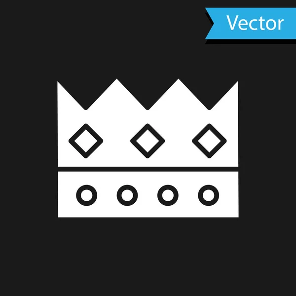 Icono de corona King blanco aislado sobre fondo negro. Ilustración vectorial — Vector de stock