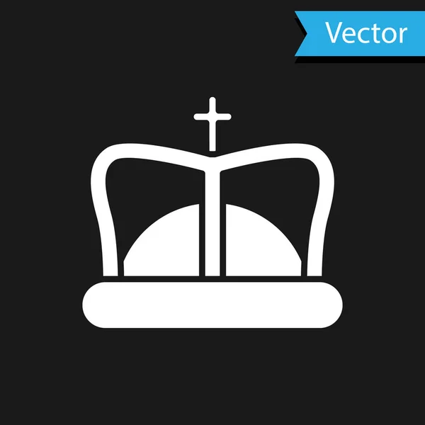 Ícone coroa rei branco isolado no fundo preto. Ilustração vetorial — Vetor de Stock