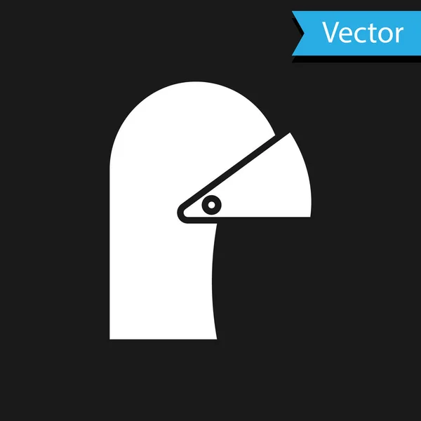 Белый средневековый железный шлем для защиты головы значок изолирован на черном фоне. Векторная миграция — стоковый вектор