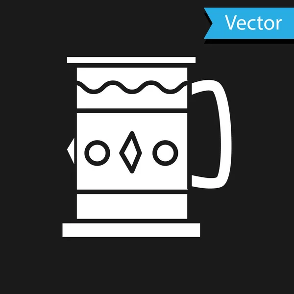 Ícone de caneca de madeira branco isolado no fundo preto. Ilustração vetorial — Vetor de Stock