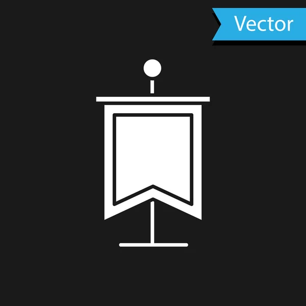 Icône drapeau médiéval blanc isolé sur fond noir. Pays, état ou territoire gouverné par un roi ou une reine. Illustration vectorielle — Image vectorielle