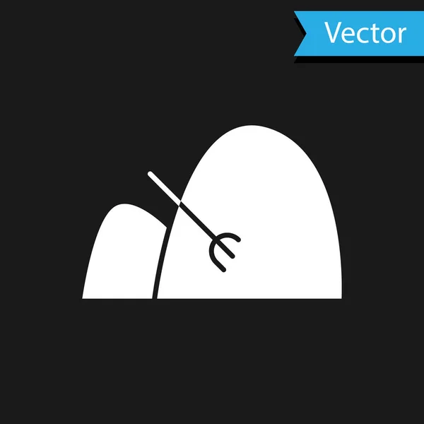 White Bale de feno e rake ícone isolado no fundo preto. Ilustração vetorial — Vetor de Stock