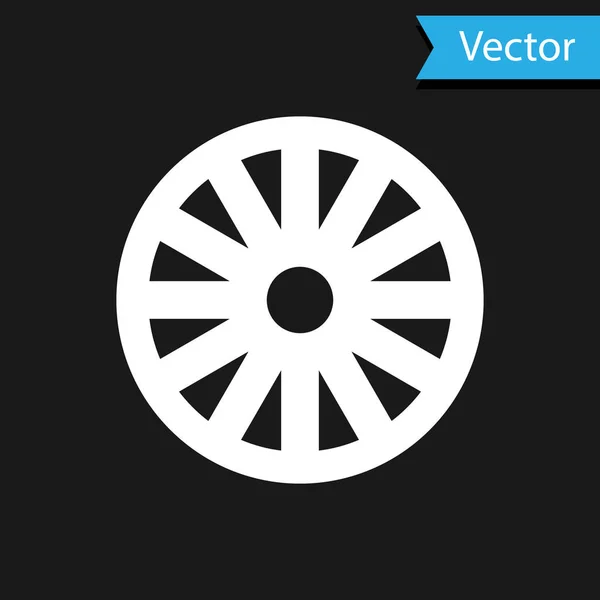 Fehér Régi fa kerék ikon elszigetelt fekete háttérrel. Vektorillusztráció — Stock Vector