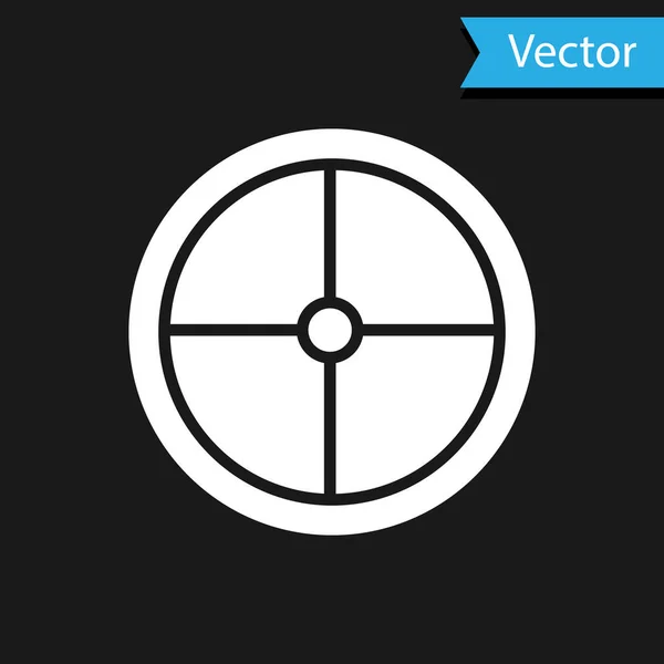 Icona rotonda bianca dello scudo di legno isolata su sfondo nero. Sicurezza, protezione, protezione, privacy, concetto di guardia. Illustrazione vettoriale — Vettoriale Stock