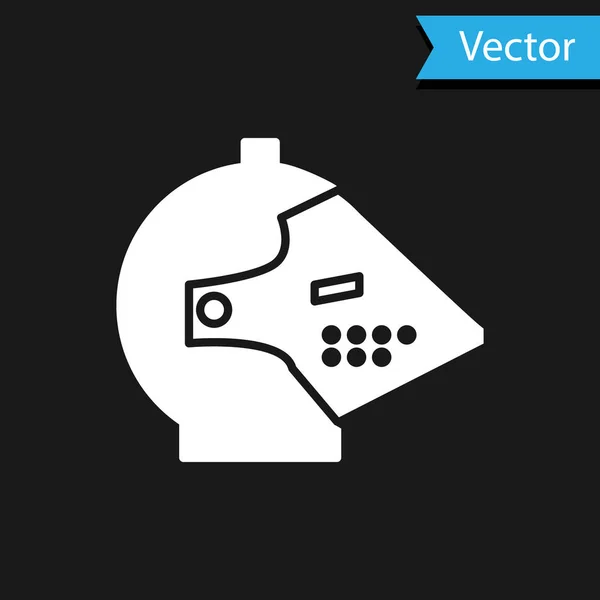 Weißer mittelalterlicher Eisenhelm für das Symbol des Kopfschutzes isoliert auf schwarzem Hintergrund. Vektorillustration — Stockvektor