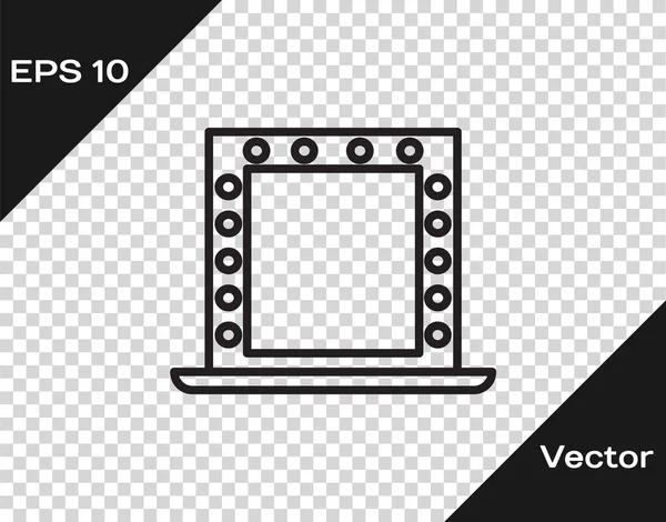 Linha preta espelho de maquiagem com luzes ícone isolado no fundo transparente. Ilustração vetorial — Vetor de Stock