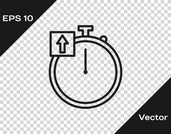 Sort linje stopur ikon isoleret på gennemsigtig baggrund. Tidsmålertegn. Kronometer tegn. Illustration af vektor – Stock-vektor