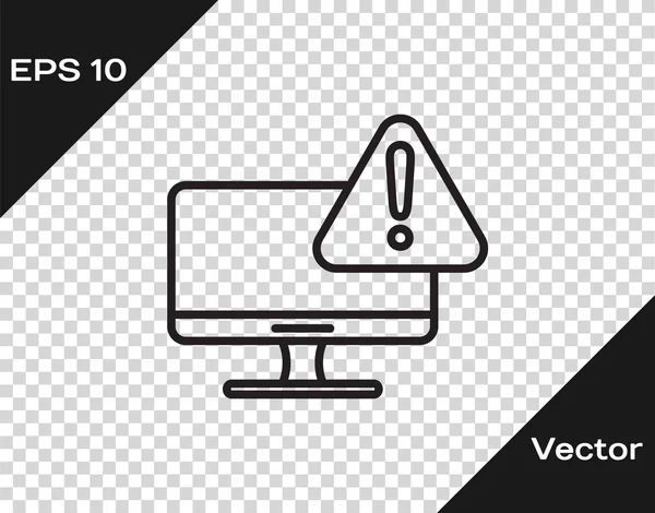 Ligne noire Moniteur d'ordinateur avec icône de point d'exclamation isolé sur fond transparent. Alerte message smartphone notification. Illustration vectorielle — Image vectorielle