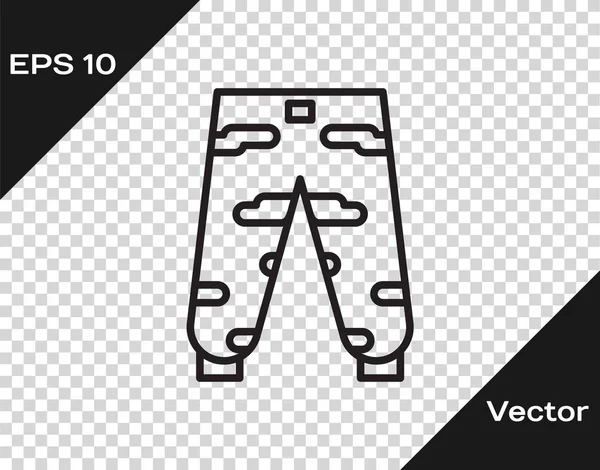Black line Camouflage cargo pants icon isolated on transparent background. Vector Illustration — Stock Vector