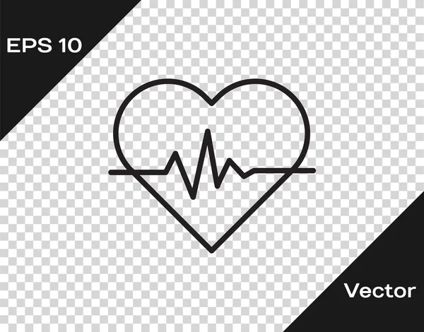 Ligne noire Icône de fréquence cardiaque isolée sur fond transparent. Signe de battement de coeur. Icône pouls cardiaque. Icône de cardiogramme. Illustration vectorielle — Image vectorielle