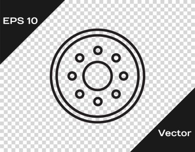 Siyah çizgi yuvarlak tahta kalkan simgesi şeffaf arkaplanda izole edildi. Güvenlik, güvenlik, koruma, mahremiyet, koruma kavramı. Vektör İllüstrasyonu