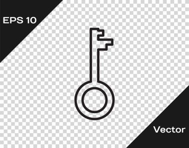 Siyah çizgi Eski anahtar simgesi şeffaf arkaplanda izole edildi. Vektör İllüstrasyonu