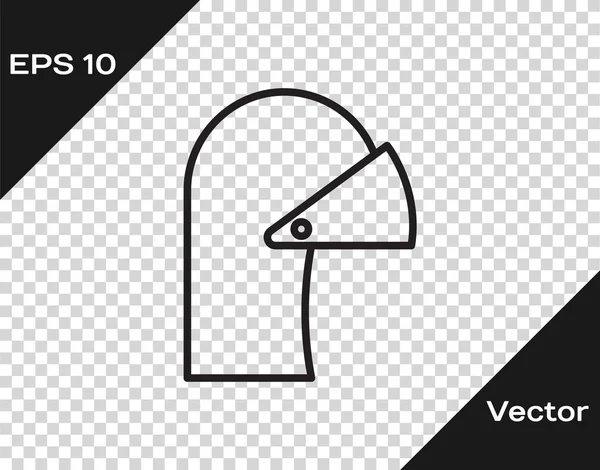 Casco de hierro medieval de línea negra para la cabeza icono de protección aislado sobre fondo transparente. Ilustración vectorial — Vector de stock