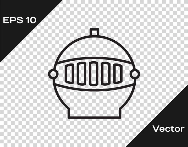 Casco de hierro medieval de línea negra para la cabeza icono de protección aislado sobre fondo transparente. Ilustración vectorial — Vector de stock