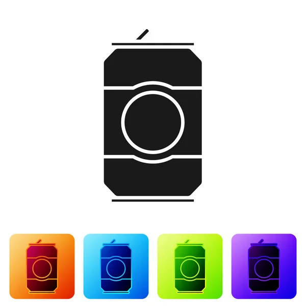Schwarzes Bierdosensymbol auf weißem Hintergrund. setzen Sie Symbole in farbigen quadratischen Buttons. Vektorillustration — Stockvektor