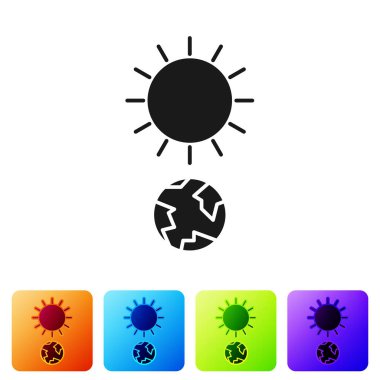 Siyah Gündönümü simgesi beyaz arkaplanda izole edildi. Renkli kare düğmelerle simgeleri ayarla. Vektör İllüstrasyonu