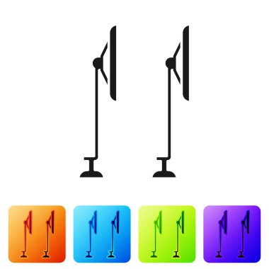 Beyaz arkaplanda siyah cam sileceği simgesi izole edildi. Renkli kare düğmelerle simgeleri ayarla. Vektör İllüstrasyonu