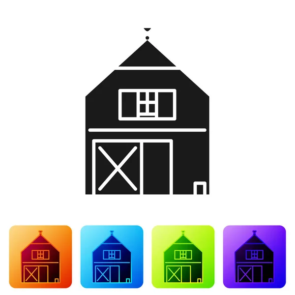 Ікона Black Farm House ізольована на білому тлі. Расистський сільський ландшафт. Встанови іконки в кольорових квадратних кнопках. Векторний приклад — стоковий вектор