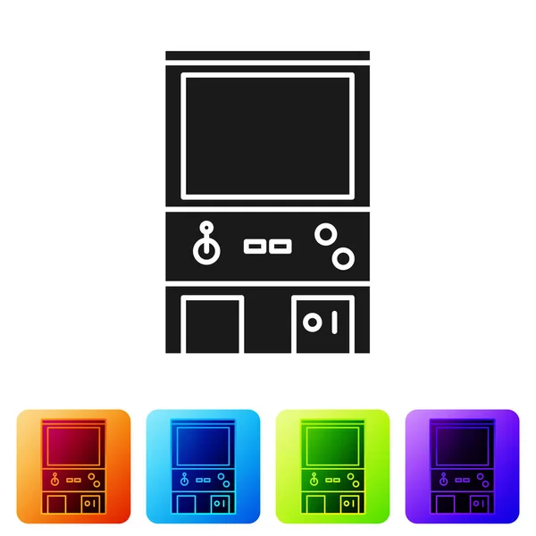 Svart Retro arkad spel maskin ikon isolerad på vit bakgrund. Ställ ikoner i färg fyrkantiga knappar. Vektor Illustration — Stock vektor