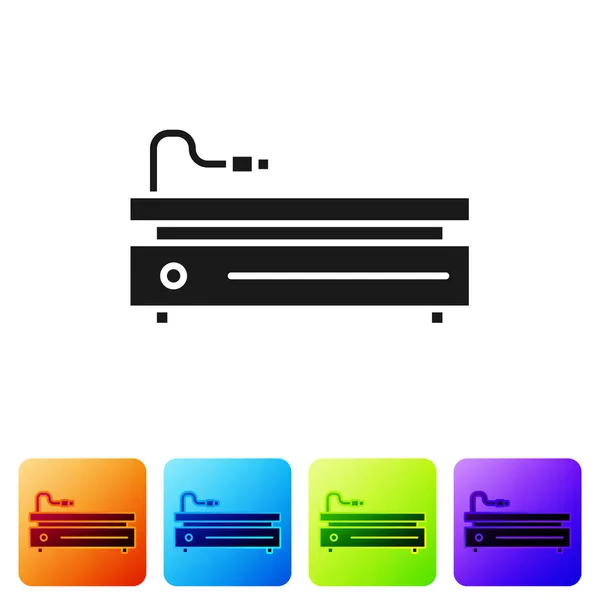 Icona console nera per videogiochi isolata su sfondo bianco. Imposta le icone nei pulsanti quadrati a colori. Illustrazione vettoriale — Vettoriale Stock