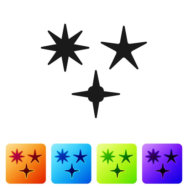 Schwarzes Sternschnuppen-Symbol auf weißem Hintergrund. Meteoroid, Meteorit, Komet, Asteroid, Sternsymbol. setzen Sie Symbole in farbigen quadratischen Buttons. Vektorillustration — Stockvektor