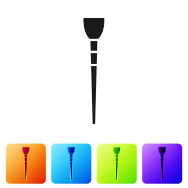 Beyaz arkaplanda siyah makyaj fırçası simgesi izole edildi. Renkli kare düğmelerle simgeleri ayarla. Vektör İllüstrasyonu