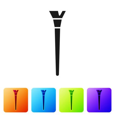 Beyaz arkaplanda siyah makyaj fırçası simgesi izole edildi. Renkli kare düğmelerle simgeleri ayarla. Vektör İllüstrasyonu