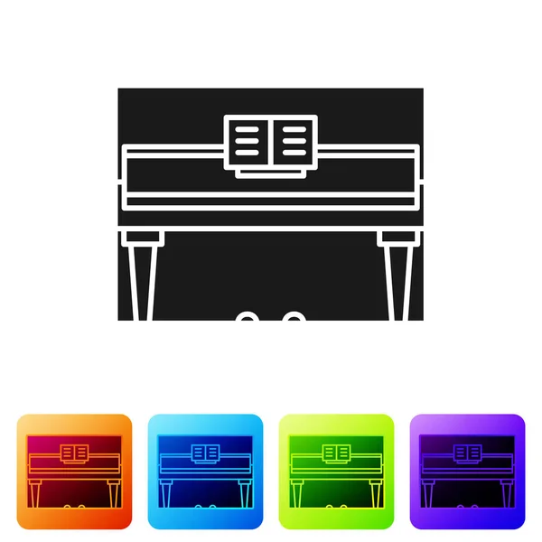 Icono de piano Black Grand aislado sobre fondo blanco. Instrumento musical. Establecer iconos en botones cuadrados de color. Ilustración vectorial — Vector de stock