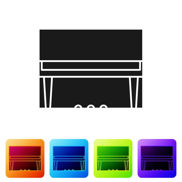 Icono de piano Black Grand aislado sobre fondo blanco. Instrumento musical. Establecer iconos en botones cuadrados de color. Ilustración vectorial — Vector de stock