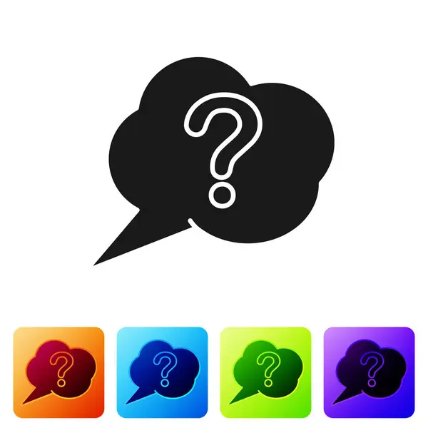 Black Speech bubble and Question icon isolated on white background. FAQ sign. Copy files, chat speech bubble and chart. Set icons in color square buttons. Vector Illustration — Stock Vector