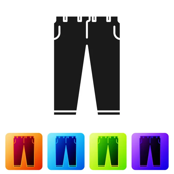 Icona Pantaloni neri isolata su sfondo bianco. Imposta le icone nei pulsanti quadrati a colori. Illustrazione vettoriale — Vettoriale Stock