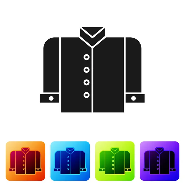 Camiseta negra icono aislado sobre fondo blanco. Establecer iconos en botones cuadrados de color. Ilustración vectorial — Vector de stock