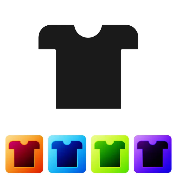 Schwarzes T-Shirt-Symbol isoliert auf weißem Hintergrund. Setzen Sie Symbole in farbigen quadratischen Tasten. Vektorillustration — Stockvektor