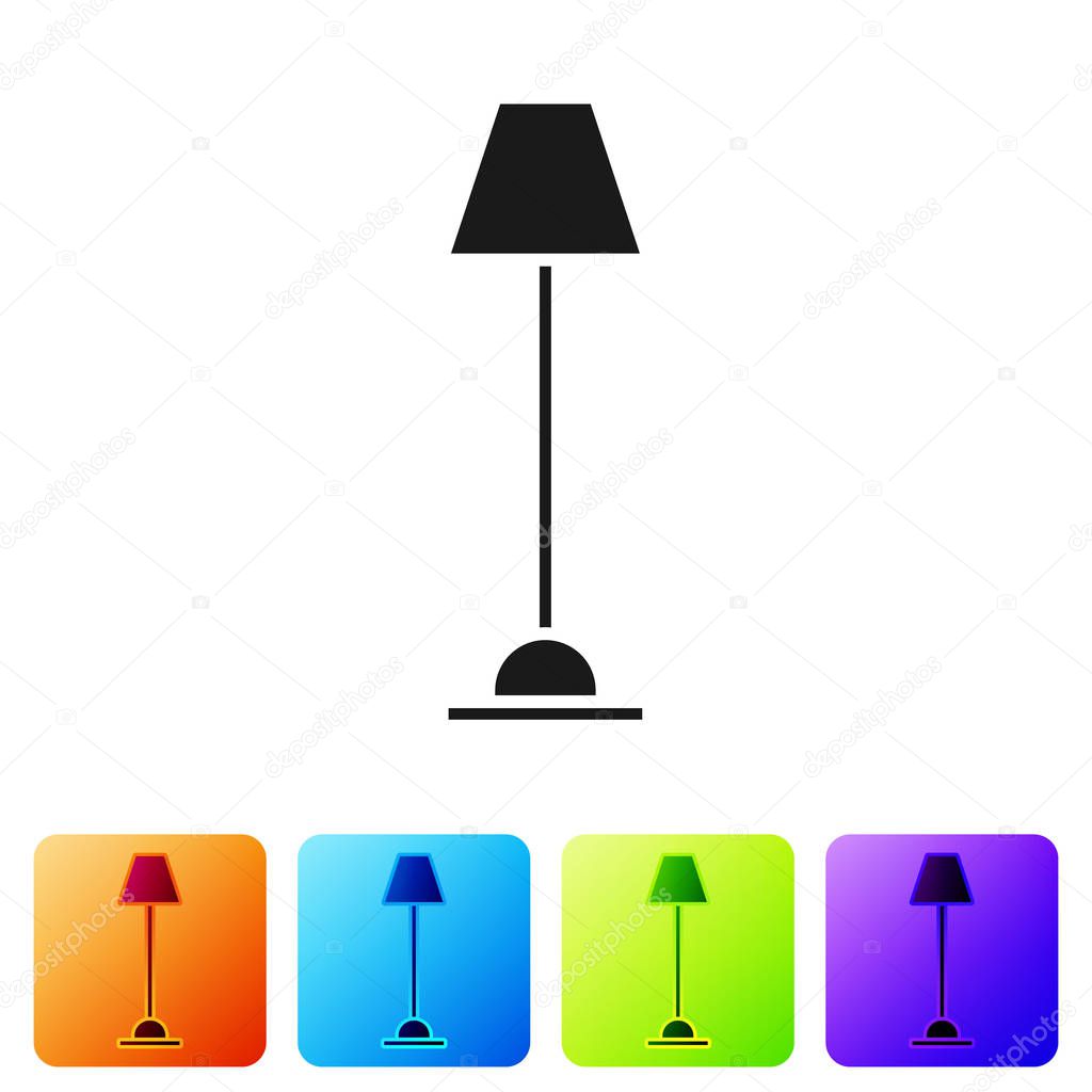 Black Floor lamp icon isolated on white background. Set icons in color square buttons. Vector Illustration