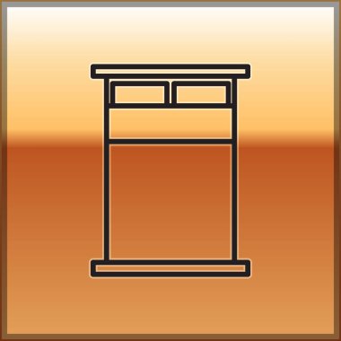 Siyah çizgi. Altın arka planda iki ya da bir kişi için büyük yatak. Vektör İllüstrasyonu