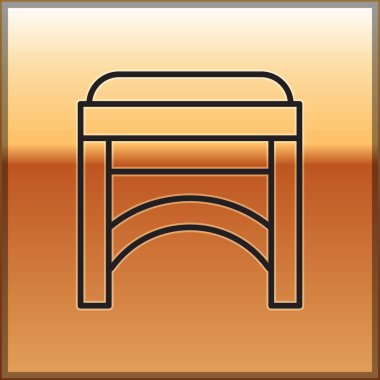 Altın arka planda siyah çizgi sandalye simgesi izole edildi. Vektör İllüstrasyonu