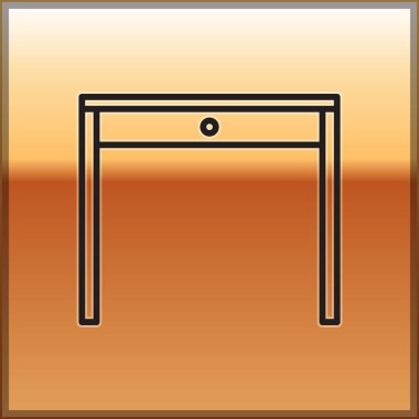 Siyah çizgi ahşap masa simgesi altın arka planda izole edilmiş. Vektör İllüstrasyonu