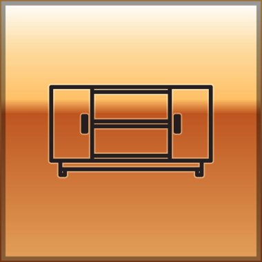 Siyah çizgi televizyon masası simgesi altın arka planda izole edildi. Vektör İllüstrasyonu