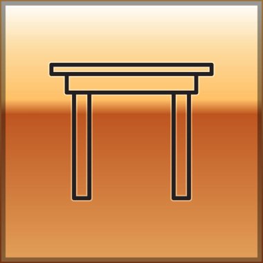 Siyah çizgi ahşap masa simgesi altın arka planda izole edilmiş. Vektör İllüstrasyonu