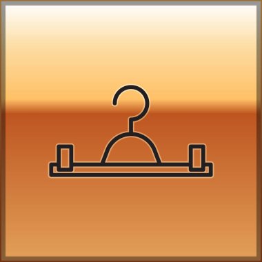 Altın arka planda siyah çizgi elbise askısı ikonu var. Vestiyer ikonu. Kıyafet servis sembolü. Çamaşır askı tabelası. Vektör İllüstrasyonu