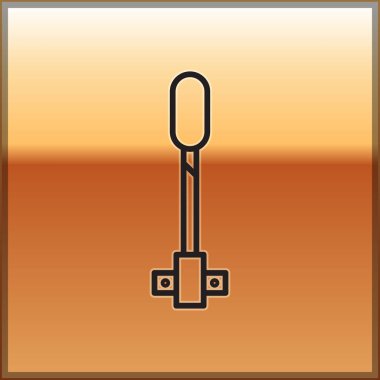 Siyah çizgi alev ikonu altın arka planda izole edilmiş. Sembol ateşi sıcak, alev gücü, alev ve ısı. Vektör İllüstrasyonu