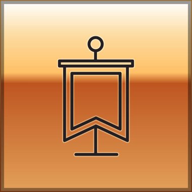 Siyah çizgi Ortaçağ bayrağı simgesi altın arka planda izole edilmiş. Bir kral ya da kraliçe tarafından yönetilen ülke, devlet ya da bölge. Vektör İllüstrasyonu