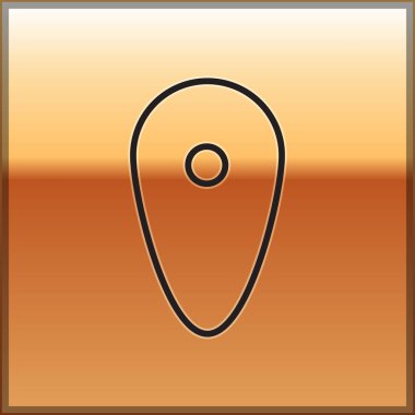 Altın arka planda siyah çizgi kalkan ikonu izole edildi. Gardiyan. Güvenlik, güvenlik, koruma, gizlilik kavramı. Vektör İllüstrasyonu