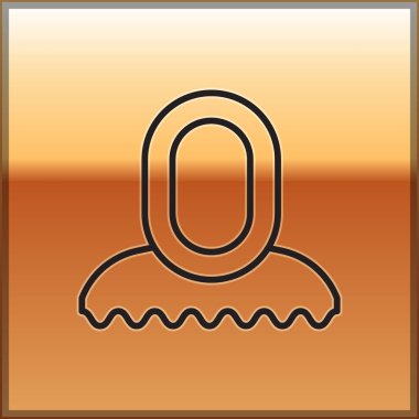 Siyah çizgi Ortaçağ kaput simgesi altın arka planda izole edildi. Kapüşonlu kazak. Vektör İllüstrasyonu