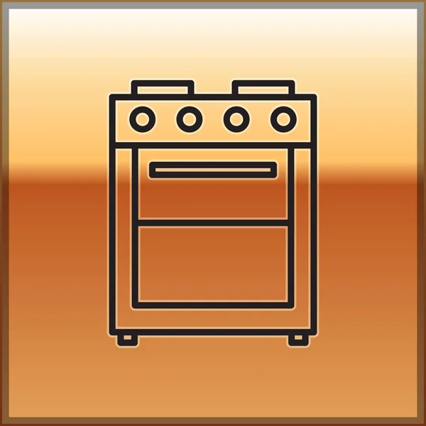 Línea negra Icono del horno aislado sobre fondo dorado. letrero horno de gas estufa. Ilustración vectorial — Vector de stock