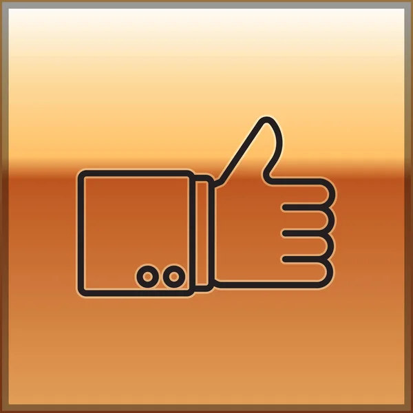 Black line Hand thumb up icon isolated on gold background. Vector Illustration — 스톡 벡터