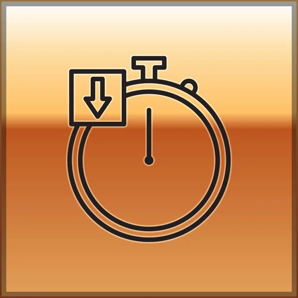 Linha preta ícone Stopwatch isolado no fundo de ouro. Sinal do temporizador. Cronómetro. Ilustração vetorial — Vetor de Stock