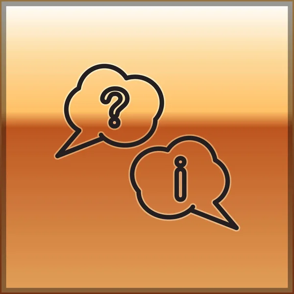 Black line Speech bubbles with Question and Exclamation icon isolated on gold background. FAQ sign. Copy files, chat speech bubble and chart. Vector Illustration — Stock Vector